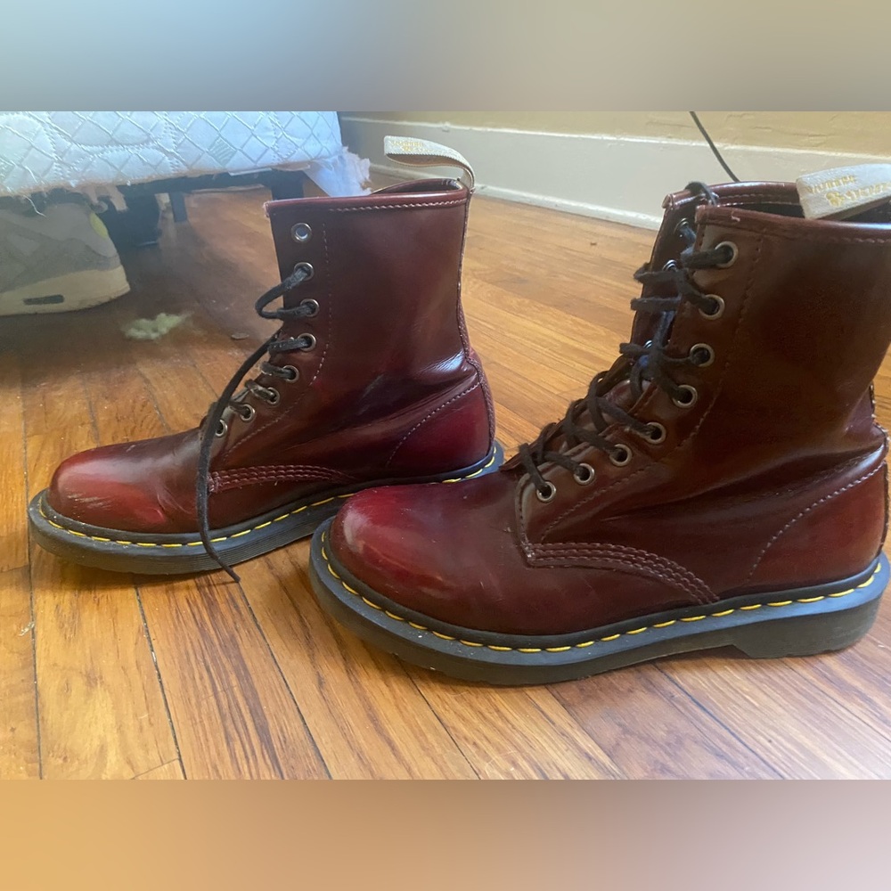 Dr. Martens Cherry Red Boots vegan leather 9